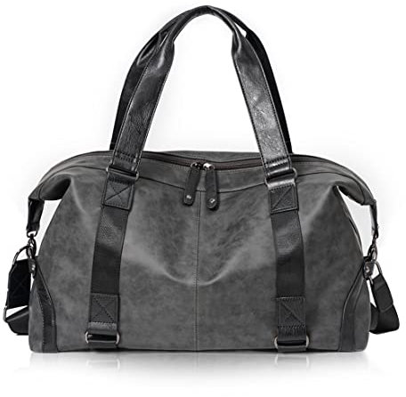 Pahajim Reisetasche Übergröße wasserdichte Sporttasche Gym Tasche PU-Leder Weekender Trainingstasche Fitnesstasche Gepäcktasche Übernachtung Handgepäck Herren Damen(Grau)