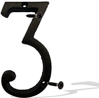 Numeri civici in ghisa da 5,5 pollici in metallo, numeri di casella postale, resistenti e solidi, numeri di targa per interni ed esterni, da appendere a parete, lettere decorative, numero 3