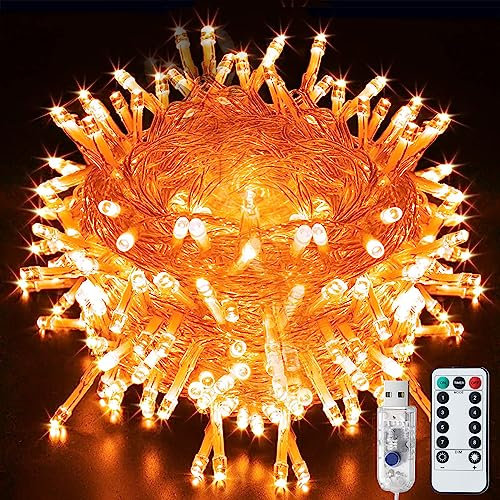 LITYBY Fairy String Lights, 8 Modes USB Plug in Powered Lights Waterproof Outdoor/Indoor Christmas Lights with Remote Timer for Bedroom, Party, Wedding, Halloween Decoration (Orange)