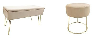 ECHTWERK Sitzbank Scarlett mit Stauraum und Metallbeinen, runder gepolsteter Sitzhocker Marilyn mit Samtbezug, Creme