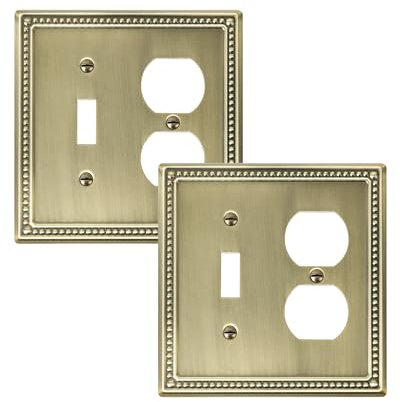 TREEWELL 2er-Pack Kombi-Kipp-/Duplex-Lichtschalter-Abdeckplatte, antikes Messing, Metall-Wandsteckdosenabdeckung, dekorative klassische Perlensteckdosenabdeckung