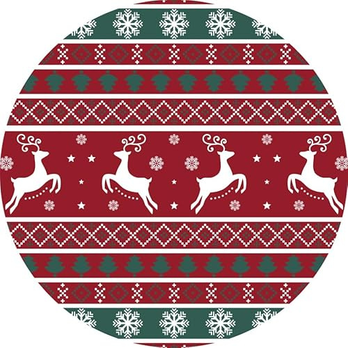 LuxFocus Runder Weihnachtlicher Teppich - Rutschfester Dekorativer Teppich für den Innenbereich Mit Roten Schneeflocken, Eingangsbereich, 120 x 120 cm