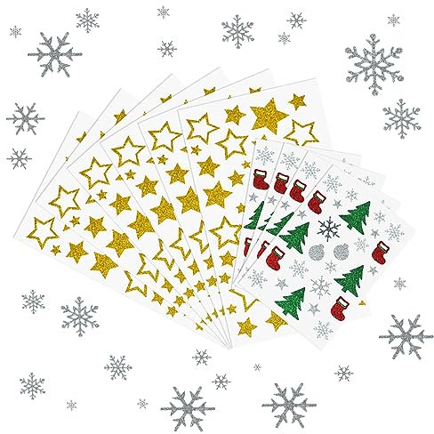HAOMEEDUO 10 Stk Weihnachten Glitzer Sticker Stern Aufkleber Selbstklebend Weihnachtsbaum Sticker Weihnachtsaufkleber glitzersterne zum aufkleben Weihnachtsdeko für Geschenk Verpackung Bastelarbeiten