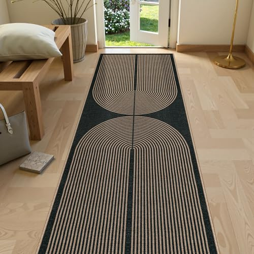 Lahome Enfys Modern Rainbow Kitchen Runner Rug, 2x8 Easy Jute Rug Runners for Hallways Entry Farmhouse Indoor Outdoor Carpet, Contemporary Washable Non Slip Runner for Laundry Room Porch