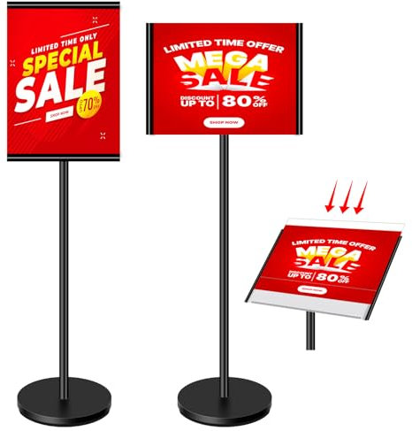 VAIIGO DIN A3 Plakatständer, Höhenverstellbar Infoständer, Schwerlast-Aufsteller, Präsentationsständer für Horizontal & Vertikal, Werbeaufsteller für Büro & Shop, Kundenstopper (A3, Schwarz)
