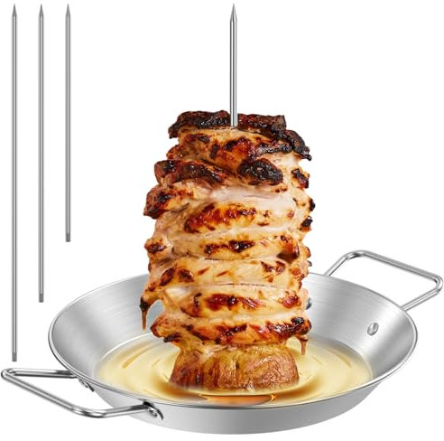 Gatphy Vertical Meat Skewer Stand, Stainless Steel Vertical Skewer Grill Rack with 3 Size Replacement Spikes Barbecue Grilling Rack Chicken Skewers Barbecue Kebab Spike for BBQ Oven Chicken Steak Meat