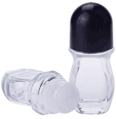 Ericotry 2PCS 50ML Clear Glass Roll-On Bottle Refillable Glass Roll-on Deodorant Bottle with Plastic Roller Ball and Black Cap for Deodorant Aromatherapy Oil Massage Oil Peppermint Oil