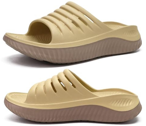 KuaiLu Sandalias de Recuperación Mujer Comodas Ortopedicas Fascitis Plantar Chanclas Señoras Soportes de Arco Ligera Abierta Deportivas Chancletas Verano Playa Goma Antideslizantes Caqui Marrón 39