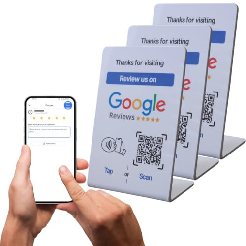 NFC Tap Google Review Ständer – Steigern Sie das Kundenfeedback mit Tippen und Scannen QR – keine App, kein Abonnement – funktioniert auf iPhone und Android (Größe 13 x 9 cm, 3 Stück)