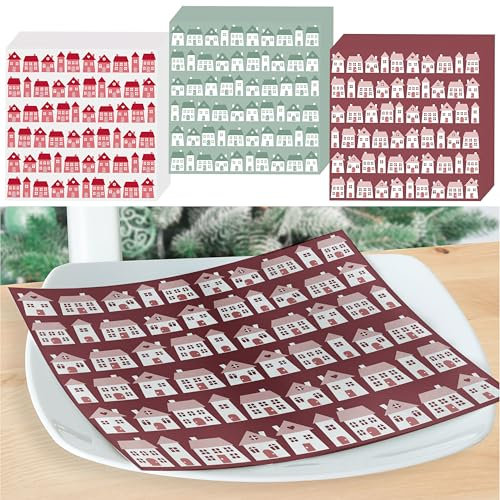 Servietten 'Häuser' 60er Set | 33x33cm 3-lagig Papierserviette 3 Farben | Nordische Elemente (1 x 60er Set Servietten Häuser)