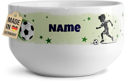 PR Print Royal Kinder-Müslischale mit Name personalisiert - Fußball - Geschenk für Jungen, Kindertag, Weihnachten, Geburtstag | Keramik Schüssel selbst gestalten, 500 ml