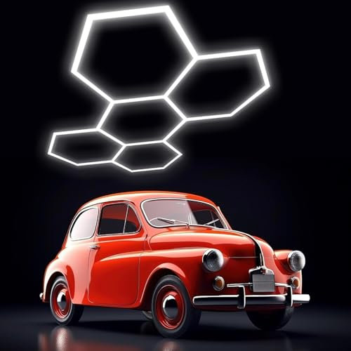 LED Hexagon Garage Light – 144 W, 16000 lm, 6500 K, Tageslichtweiß, 5 Grid – Perfekte werkstattbeleuchtung led für Garage, Autopflege, Friseursalon, Tattoo-Studio – Hochwertige led garagenbeleuchtung
