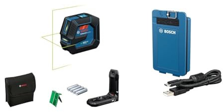 Bosch Professional laser lignes GLL 20-22 G (support de fixation LB 10, laser vert, pour utilisation en intérieur, 2 piles 1,5V LR6) + Batterie Li-ION BA 3,7 V 3,0 Ah XL (Port de Charge USB-C)