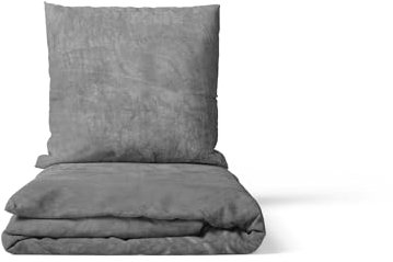 Class Home Collection Bettwäsche 135x200 Nicky-Teddy Cashmere Touch 2 teilig Bettwäsche-Set mit Reißverschluss Coral Fleece Uni Grau