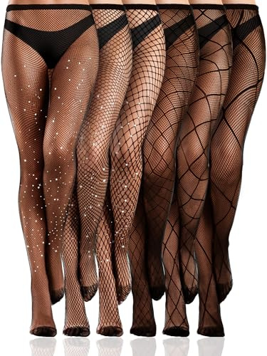 Bencailor 6 Paar Netzstrumpfhose für Damen hohe Taille Fischernetz Strumpfhosen Netzstrümpfe Strümpfe für Halloween