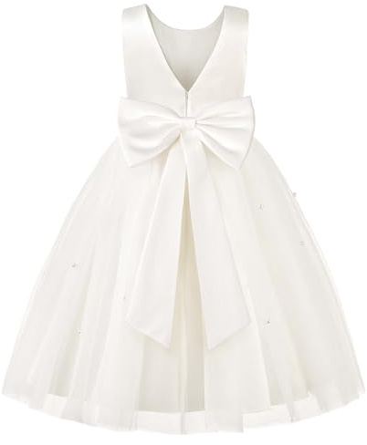 JerrisApparel Flower Girls Dress Wedding Satin Dresses Princess Birthday Party Prom Ball Gown (2T, Ivory)
