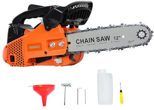 PERZOE Chainsaw, 25.4cc Petrol Chainsaw, 2-Stroke 900w Engine for Chopping Logs, Trees, Top Handle Chainsaw with Storage Bag, Tool Kit, Fuel Mixing Bottle Orange