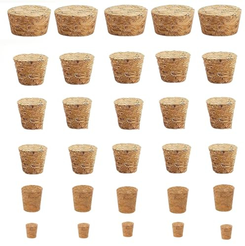 Soft Wood Corks,30 Pcs Tapered Cork Plugs 6 Sizes Cottle Cork Plug