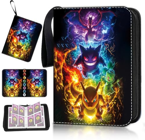 Sammelalbum für Karten, 50 Seiten 400-Karten-Kapazität, Tragbarer wasserdichter PU-Kartenhalter, Sammelheft mit Reißverschluss, Geschenk für Kinder & Trading Cards Kartensammler