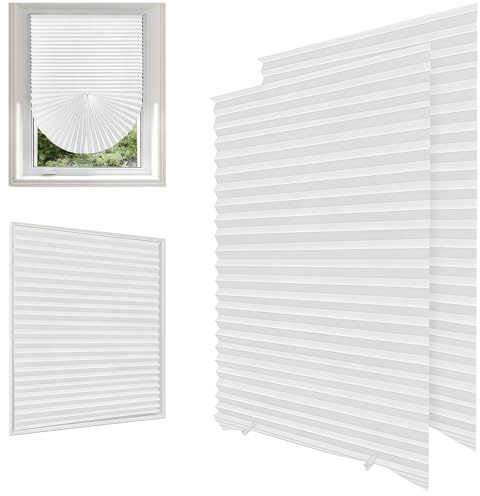 2-Pack Temporary No Drill Stick-On Blinds with 2 Clips, Easy Cut to Fit & Install for Bedroom, Kitchen, Bathroom Privacy & Light Filtering, 90x180cm Window Shades