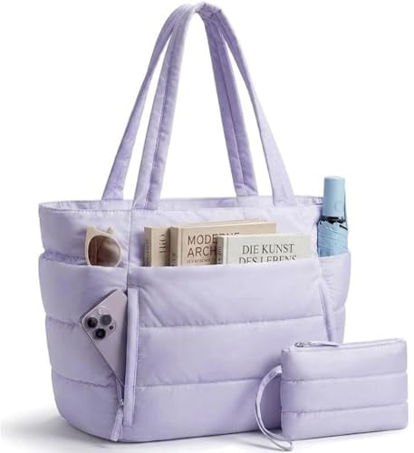 WENXIN Damen Shopper Tasche Leicht Handtasche, 20L Große Gesteppte Puffer Tote Bag mit Vielen Fächern & Reißverschluss, 15,6 Zoll Laptopfach Arbeitstasche Schultasche