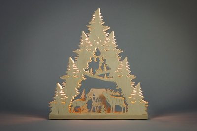 Lichterspitze Hirschfamilie Höhe ca 43 cm NEU Motivleuchte Lichterbogen Schwibbogen LED Bergkirche Kirche Holz Erzgebirge Seiffen Beleuchtung Weihnachten Geschenke Weihnachtsmann Bergmann Wild Wald