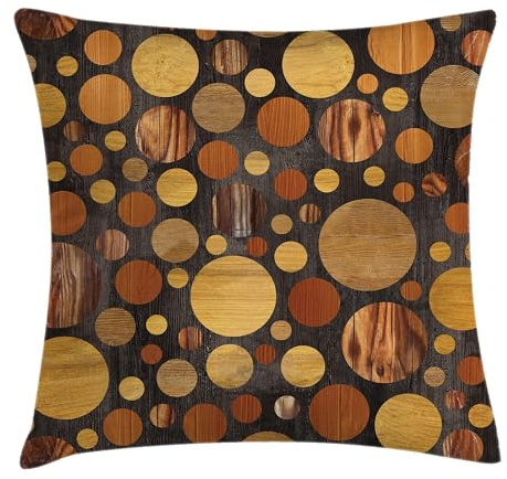 Ambesonne Wooden Throw Pillow Cushion Cover, Cocoa Wood Textures Abstract Pattern Circles Timber Oak Natural Grain Style Art Print, Decorative Square Accent Pillow Case, 20 X 20, Cocoa