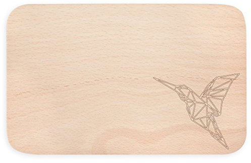 JUNIWORDS Frühstücksbrettchen aus Holz mit Origami-Muster - Wähle ein Motiv - Kolibri (Motiv: A)