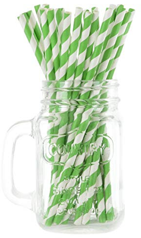 1000 Green Stripe Eco Friendly Recyclable Paper Drinking Straws Bright Colours Stripes and Metallic Colours Great for Birthday Wedding Christmas Party Baby Shower Decoration Food Safe Single Use