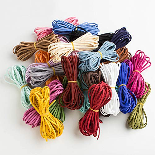 DAHI 54 STK Lederband 3mm Leder Schnur Faden Wildlederband 26 Farben für Armband Halskette Perlen Schmuck DIY Handgefertigte Handwerk (bunt/54meter)