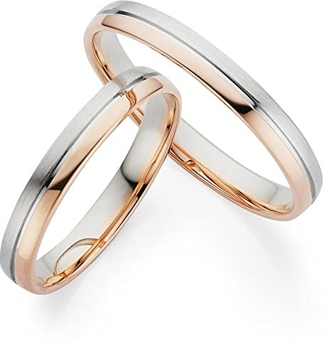 123traumringe Eheringe Weißgold Rotgold 333 Paarpreis inkl. Gravur I Trauringe Weißgold 3mm Breit I Hochzeitsringe Partnerringe Verlobungsring