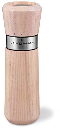 Cole & Mason H331906 Lyndhurst Salzmühle, Nordisches Weiß, Esche / Edelstahl, 185mm, Gourmet Precision+, Enthält 1 x Salzmühle,