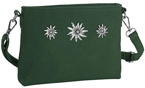 dressforfun 900651 Damen Trachten Handtasche mit Edelweiß Motiv, Schicke Trachtenhandtasche in Wildlederoptik (Grün | Nr. 303268)