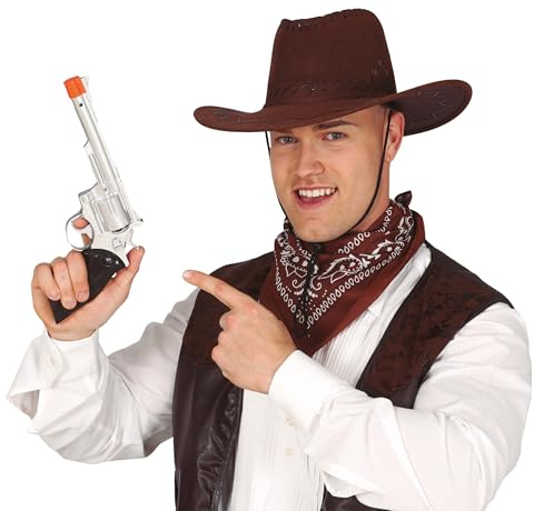 FIESTAS GUIRCA | Silberne Cowboy-Pistole (32 cm) – Kostümzubehör für Karneval, Westernparty, Polizei, Räuber, Cosplay, Halloween, Erwachsene & Kinder – Silber