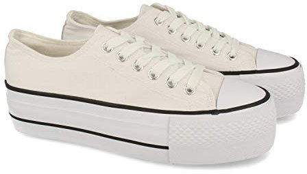 Zapatilla, Comodas, Material Textil de Lona, Estilo Bamba y Casual, con Plataforma, Cierre de Cordones, Primavera Verano 2021. Talla 41 Blanco