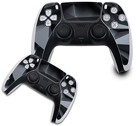 Finest Folia Schutzfolie kompatibel mit PS5 Sticker Hülle für Spiele Konsolen Controller Gehäuse Aufkleber Vinyl Folie Skin gegen Kratzer Design Cover R140 (Controller Set, Nr. 3 Polygon Schwarz)