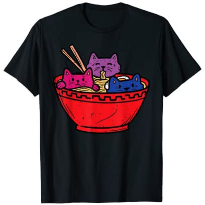 Cats in Ramen Anime Food LGBTQ Bisexual Flag Gay Pride Bi T-Shirt