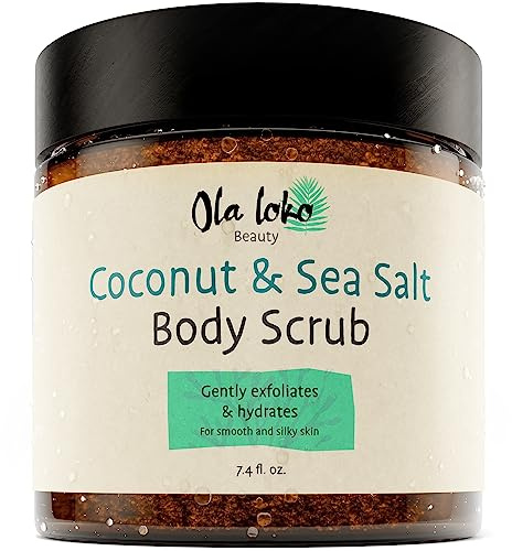 Coconut and Dead Sea Salt Body Scrub - Body Scrub Exfoliator, Scrubs & Body Treatments with Hyaluronic Acid & Vitamin E, Exfoliating Body Scrub to Moisturize & Remove Dead Skin, Exfoliating Scrub