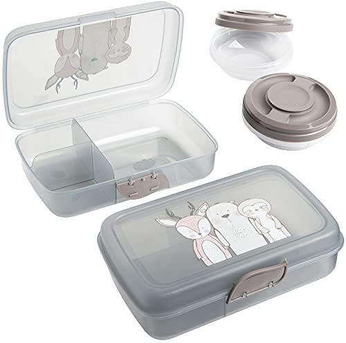 Brotdose Kinder mit Fächern 3friends, 2x Brotdosen + 2x Schraubdeckeldosen, Lunchbox Kinder mit Trennfächern und Clickverschluss, Bento Box Kinder, Brotzeitbox ohne BPA, 100% Recyclebar Frühstücksbox