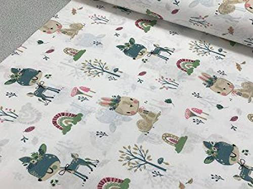 Popeline Baumwollstoff Meterware ab 50cm x 240cm aus Baumwolle Stoff zu nähen Nähstoffe (Reh/Hase)