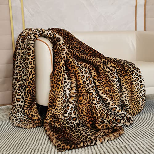 Luxuriöse Kunstfell Überwurfdecke, Zotteldecke aus Kunstfell, Leopard-Decken, Imitierte Fuchsdecken, Überwurfdecke aus Kunstfell, Geeignet für Schlafsofa, Weich Gemütlich Flauschig-220×150 cm
