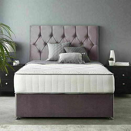 GHOST BEDS GREY OR BLACK SUEDE MEMORY FOAM DIVAN BED SET WITH MATTRESS+HEADBOARD (4FT SMALL DOUBLE, GREY)