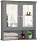 CASART Bathroom Mirror Cabinet, Wall Mounted Storage Cupboard with Double Doors and Adjustable Shelf, Wooden Display Organiser Unit for Kitchen Living Room (Grey)