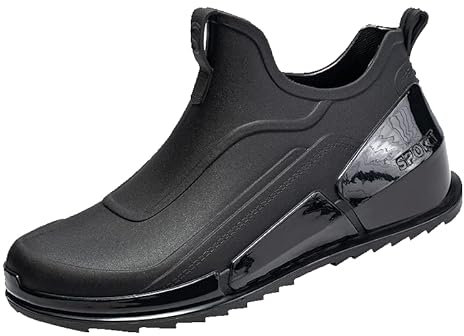 Lyuu Stivali corti in gomma antiscivolo scarpe impermeabili alla caviglia stivali da giardino unisex stivali da pioggia uomo donna leggeri, Nero , 44 EU Stretta