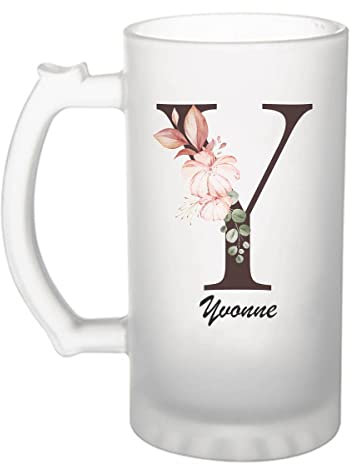 Chope de bière Yvonne | Verre pour bière prénom femme avec Lettre fleur | Idée cadeau pour anniversaire noël et fête des mères