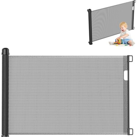 UISEBRT Rejilla protectora para puerta extensible 0-180 cm, para bebés y animales de peletera, color negro