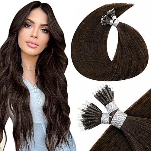 LaaVoo Braun Nano Tip Menschenhaarverlängerungen Einfarbig Braun 50 cm Haarverlängerung Echthaar Nanoring Echthaar Extensions Nano Tip #4 Remy Human Hair 1g/strand 50g