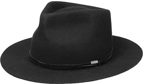 Stetson Vestridge Fedora Wollhut - Schwarzer Hut - Eleganter Filzhut mit Ledergarniturband - Wasserabweisend & vielseitig - Unisex - Frühling bis Winter schwarz M (56-57 cm)