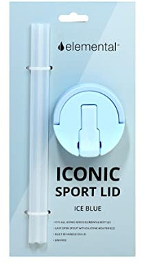 Elemental Iconic Sportdeckel-Ersatz- und Strohhalm-Pack, passend für alle 400 ml, 590 ml und 900 ml ikonischen Wasserflaschen, eisblau