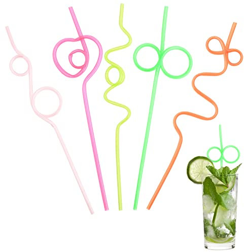 Pagezol Reusable Drinking Straws 5pcs Plastic Hard Curly Straws Novelty Crazy Silly Straws Multi-Shaped Colorful Kids Birthday Party Decoration Supplies Family Reunion Party Favors